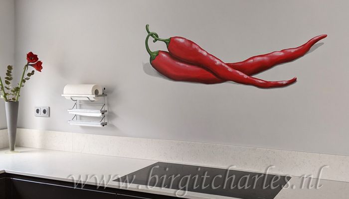 Keuken wanddecoratie spaanse pepers rood